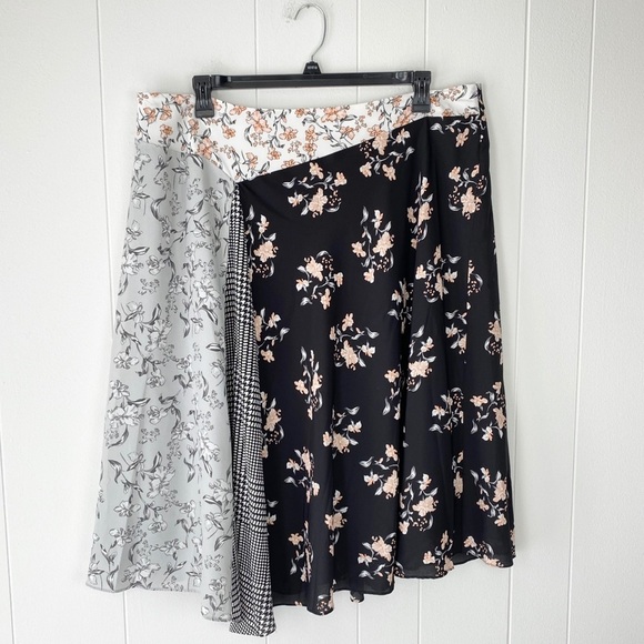 Calvin Klein Patchwork Asymmetric Hem Midi Skirt - Picture 2 of 16